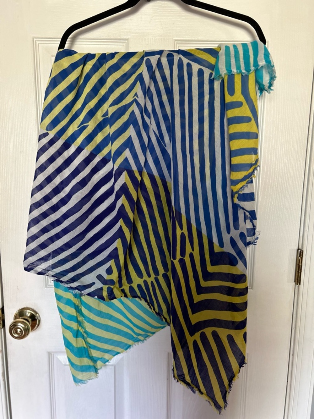 Blue and Yellow Striped Asymmetrical Women’s Scarf or Shawl by The LOFT